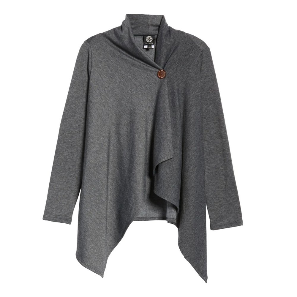 Bobeau One-Button Fleece Wrap Cardigan